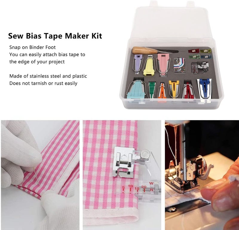 GLOGLOW Bias Tape Maker Kit 6/9/12/18/25mm, Snap On Foot 4 Clips Quilt Awl Included Sewing Bias Tape Makers for DIY Quilting Dressmaking Hemming Sewists Tailors Crafters - Image 3